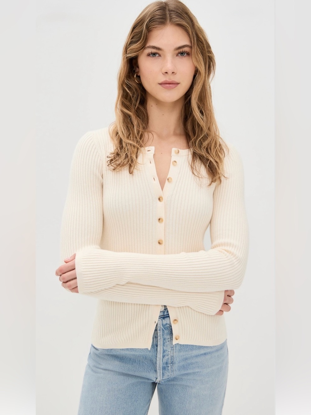 Faherty Mid Weight Ribbed Button-Front Crewneck Cardigan Minimal Capsule Neutral